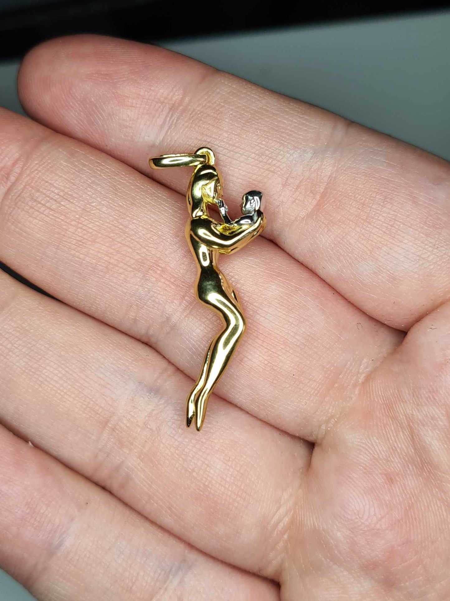 Mother & Child Pendant 18K Gold Overlay 925 Sterling Silver