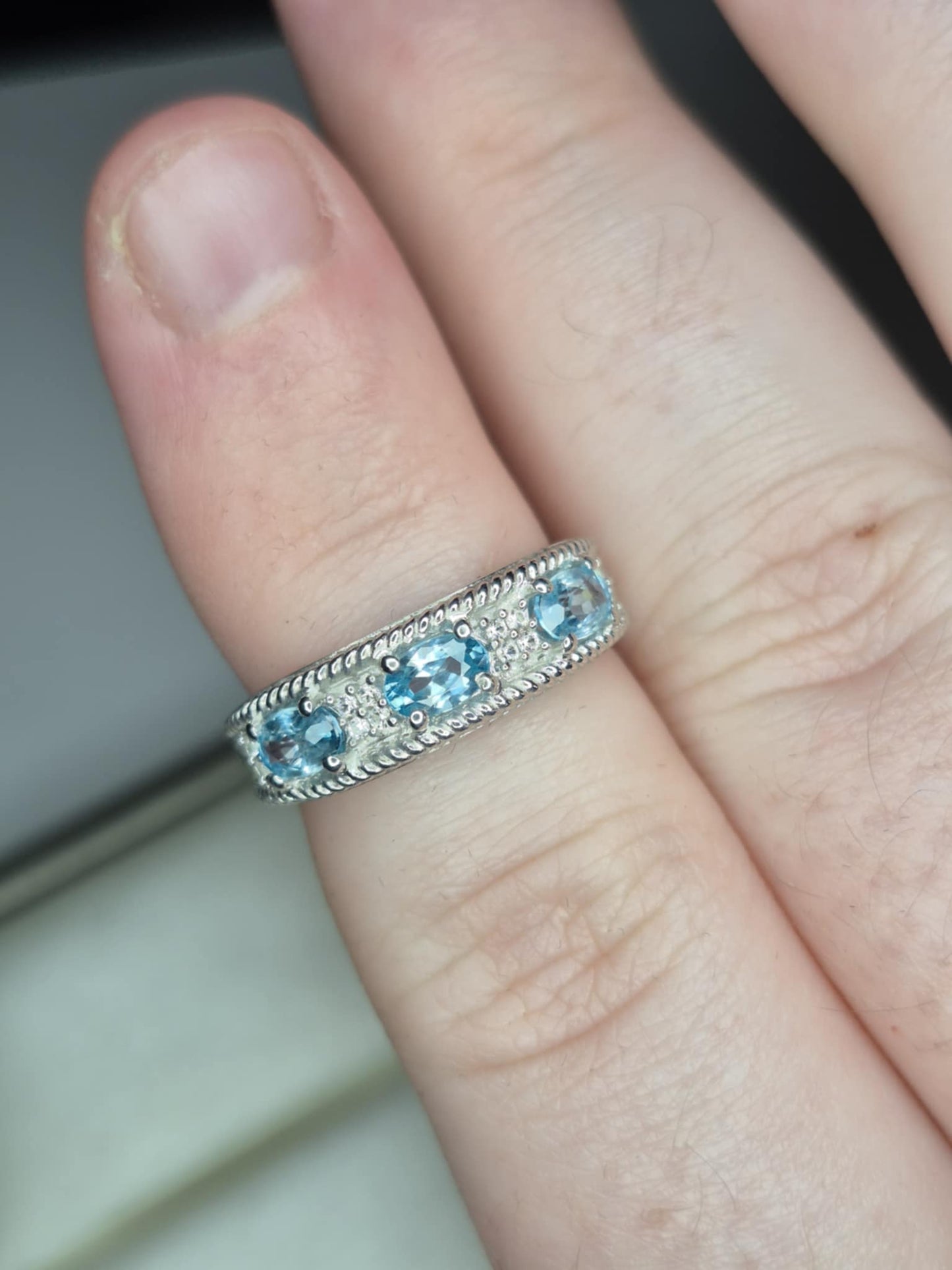 1.29ct Blue & White Zircon Half Eternity Ring in Platinum Overlay 925 Sterling Silver SIZE K