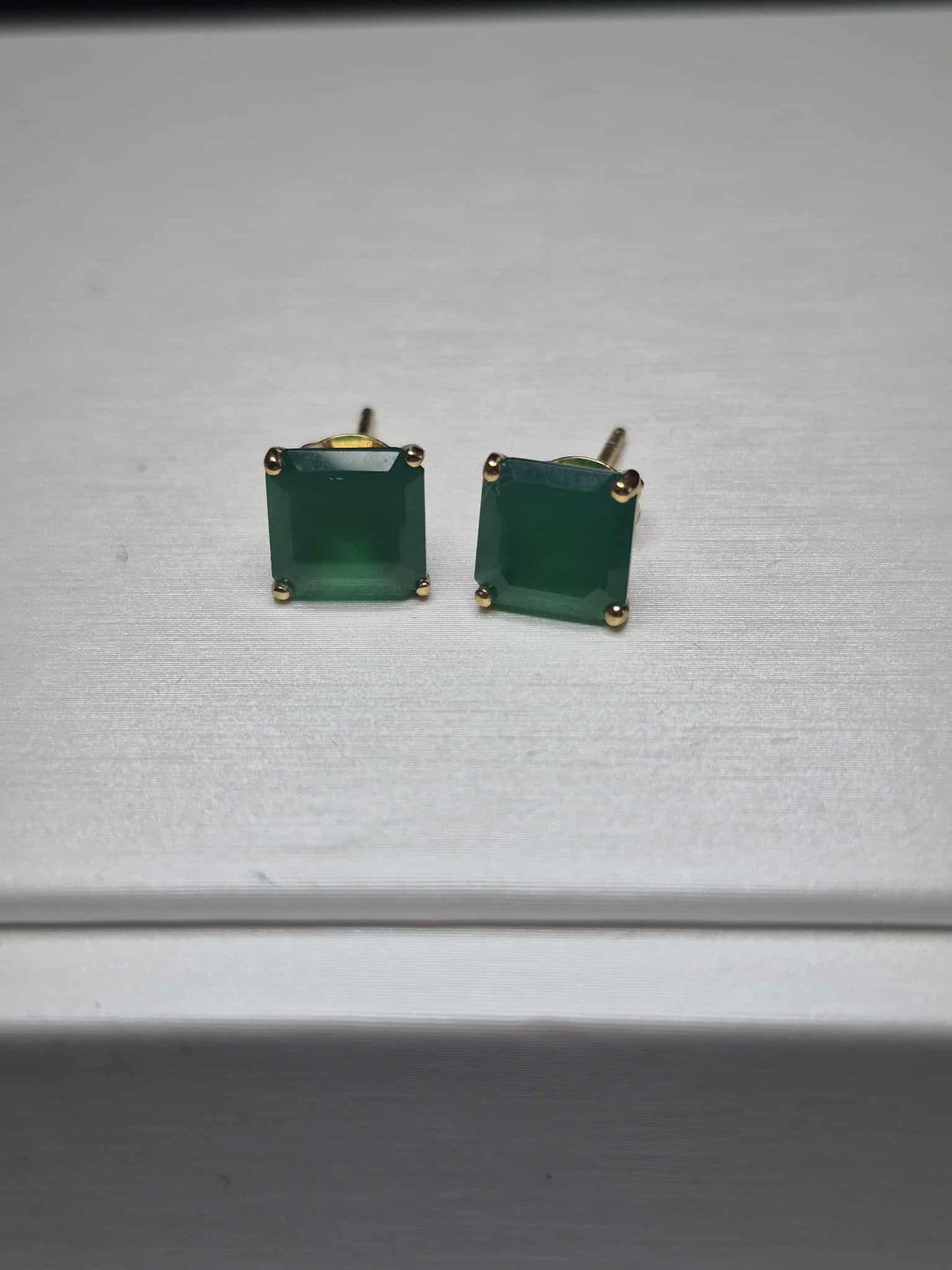 4.43ct Green Onyx Solitaire Stud Earrings in 14K Yellow Gold Overlay 925 Sterling Silver