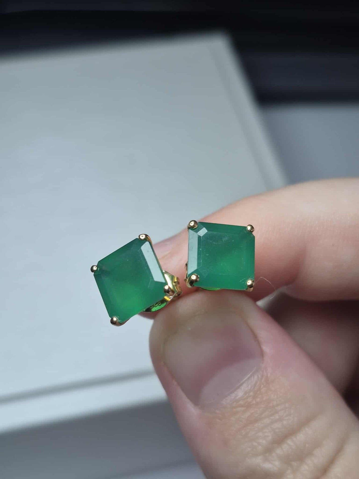 4.43ct Green Onyx Solitaire Stud Earrings in 14K Yellow Gold Overlay 925 Sterling Silver