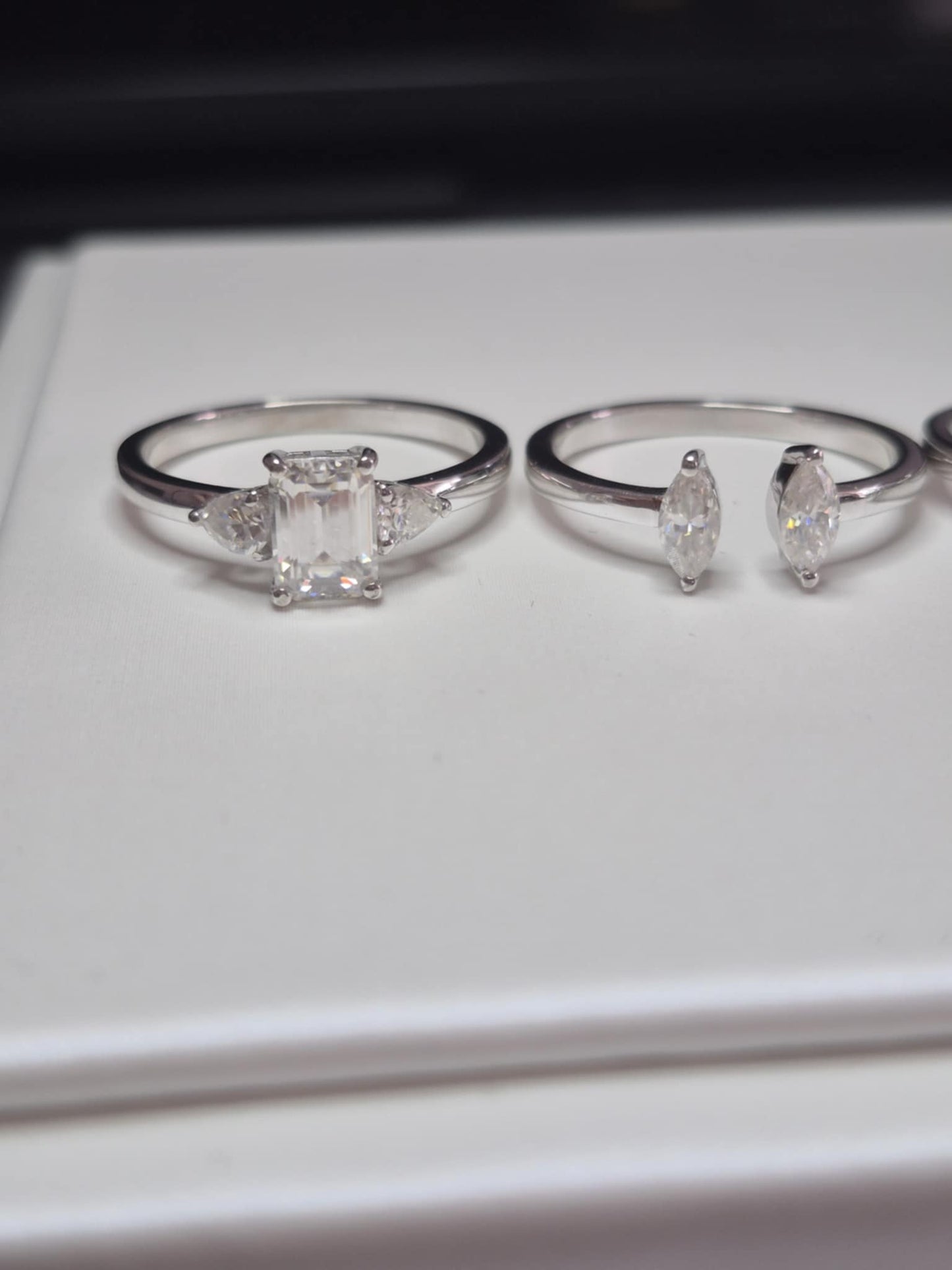 Set of 4 2.800ct Moissanite Rings in Rhodium Overlay925 Sterling Silver SIZE Q