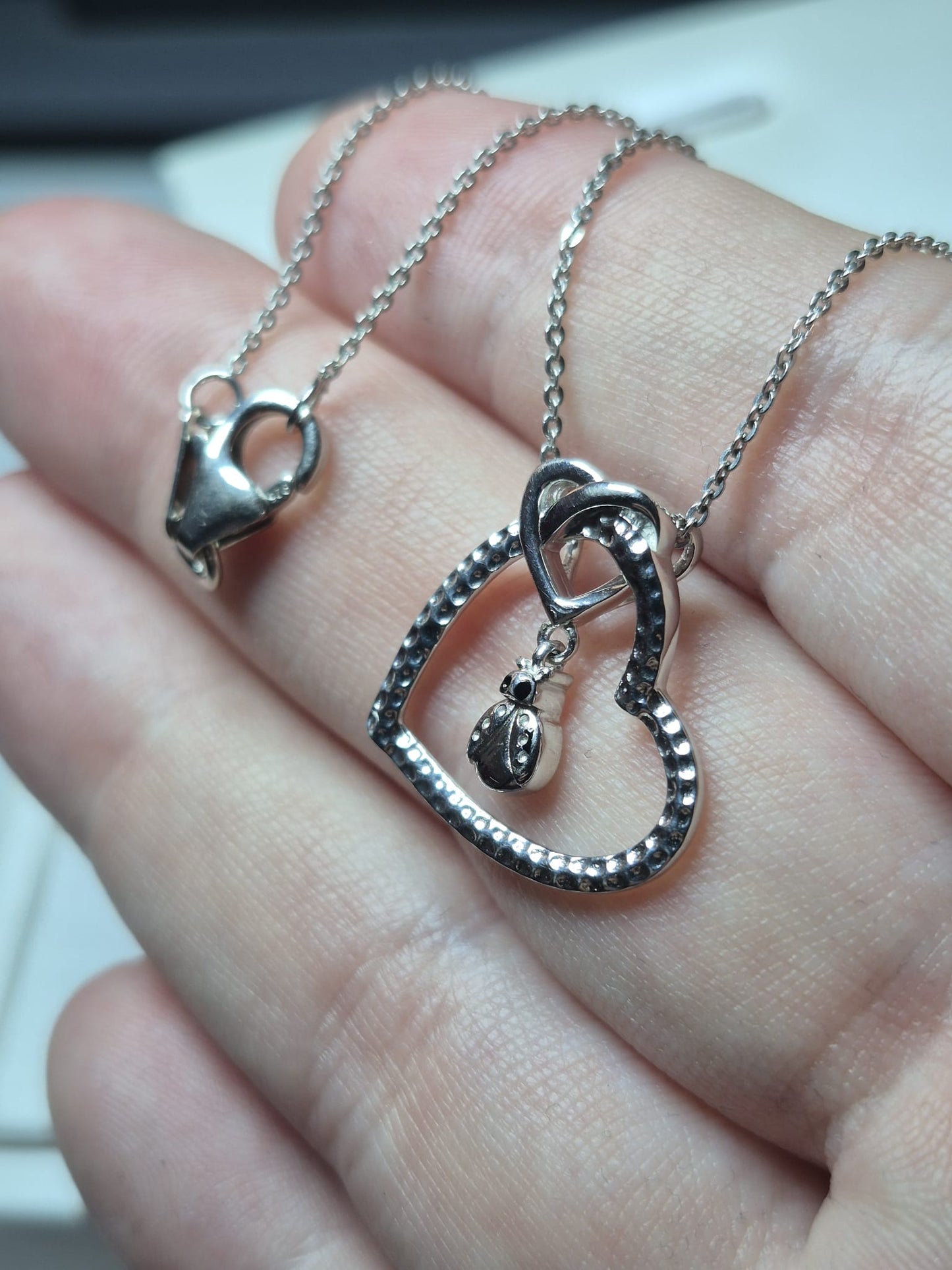 Blue Sapphire LadyBird Necklace Rhodium overlay 925 Sterling Silver