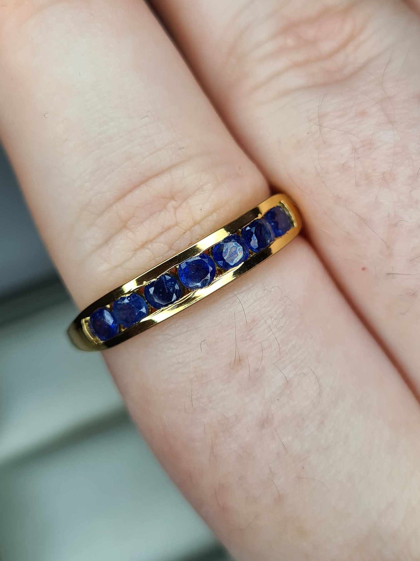 1.30ct Sapphire Half-Eternity Band Ring in 14K Gold Overlay 925 Sterling Silver SIZE T