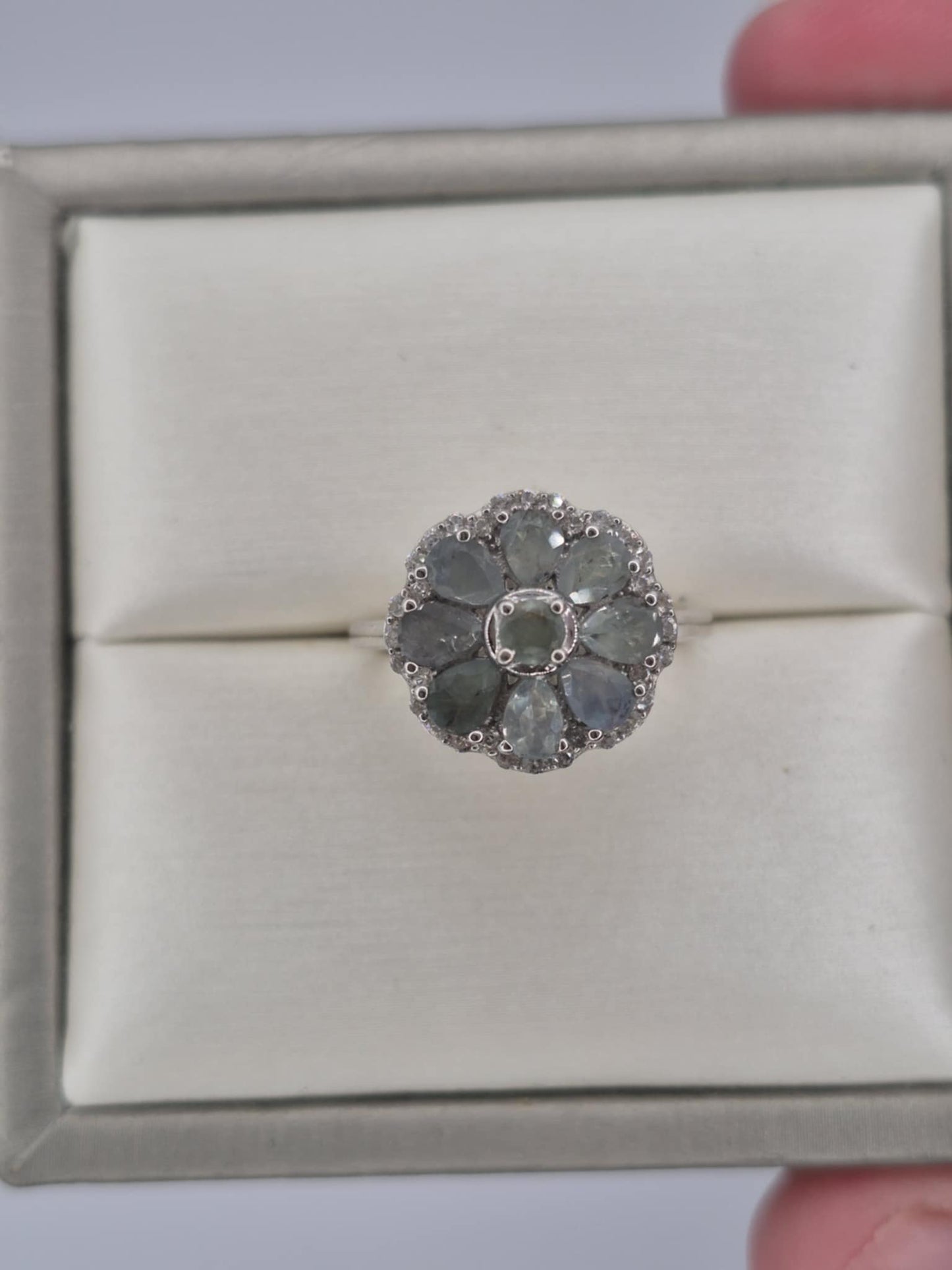 1.70ct Alexandrite & Natural Zircon Floral Ring in Platinum Overlay Sterling Silver SIZE L