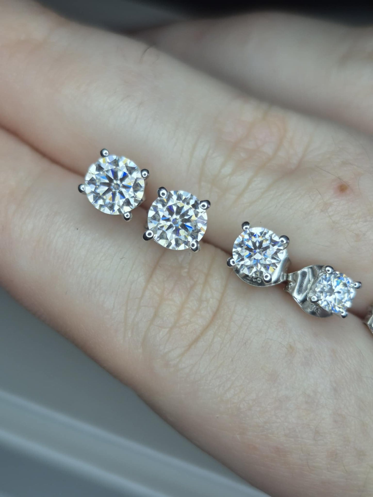 Set of 3 Moissanite Solitaire Stud Earrings 925 Sterling Silver 2.17 Ct.