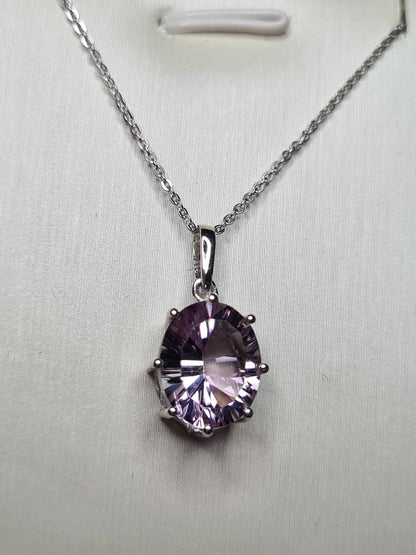 3Ct. Pink Amethyst Solitaire Necklace 925 Sterling Silver