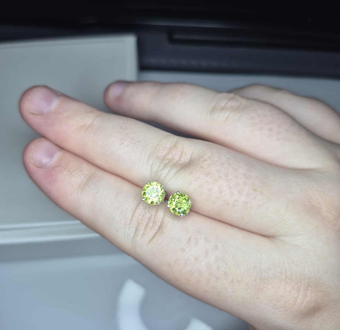 1.90ct Natural Hebei Peridot Studs Earrings in Platinum Overlay 925 Sterling Silver