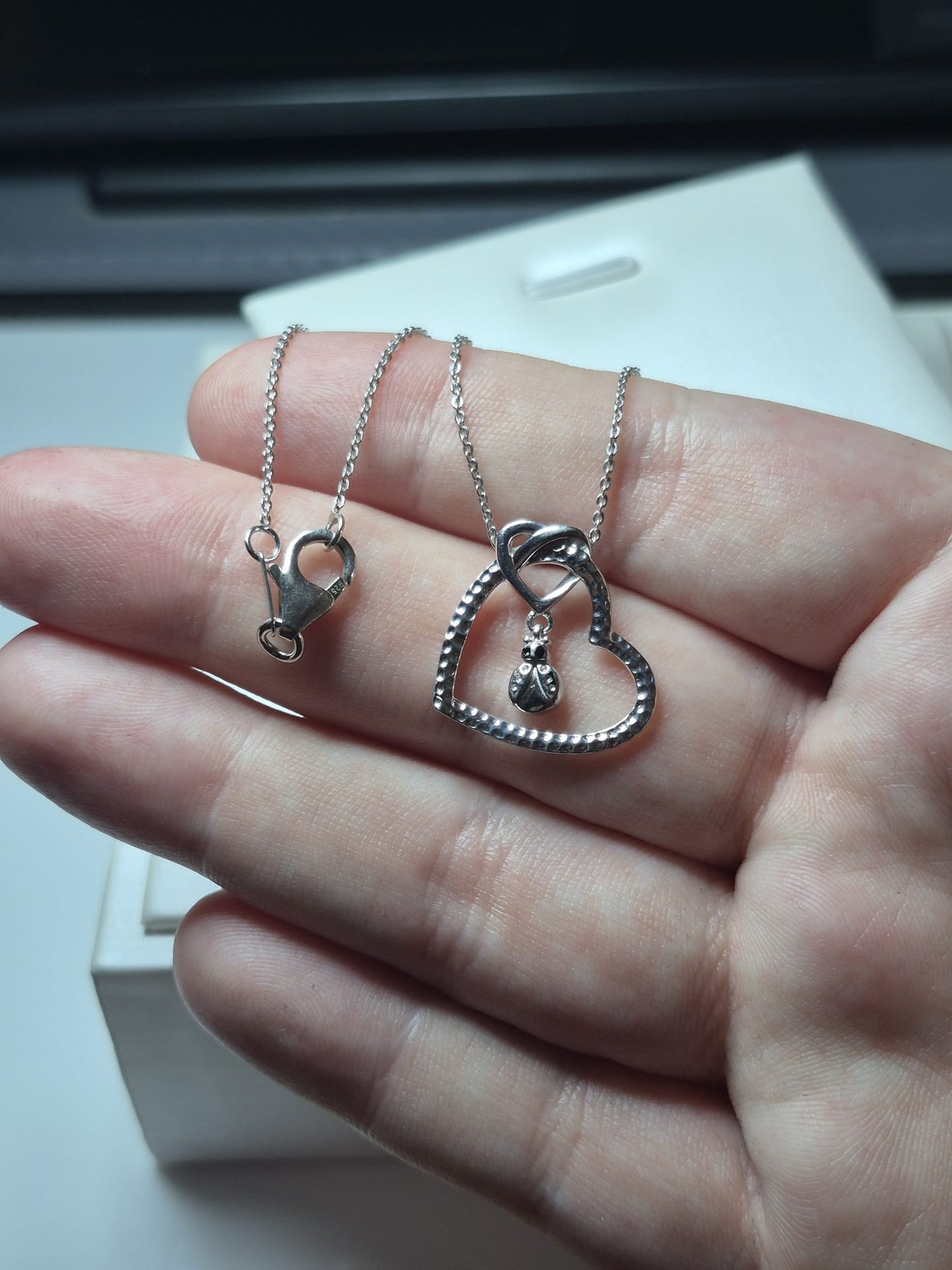 Blue Sapphire LadyBird Necklace Rhodium overlay 925 Sterling Silver