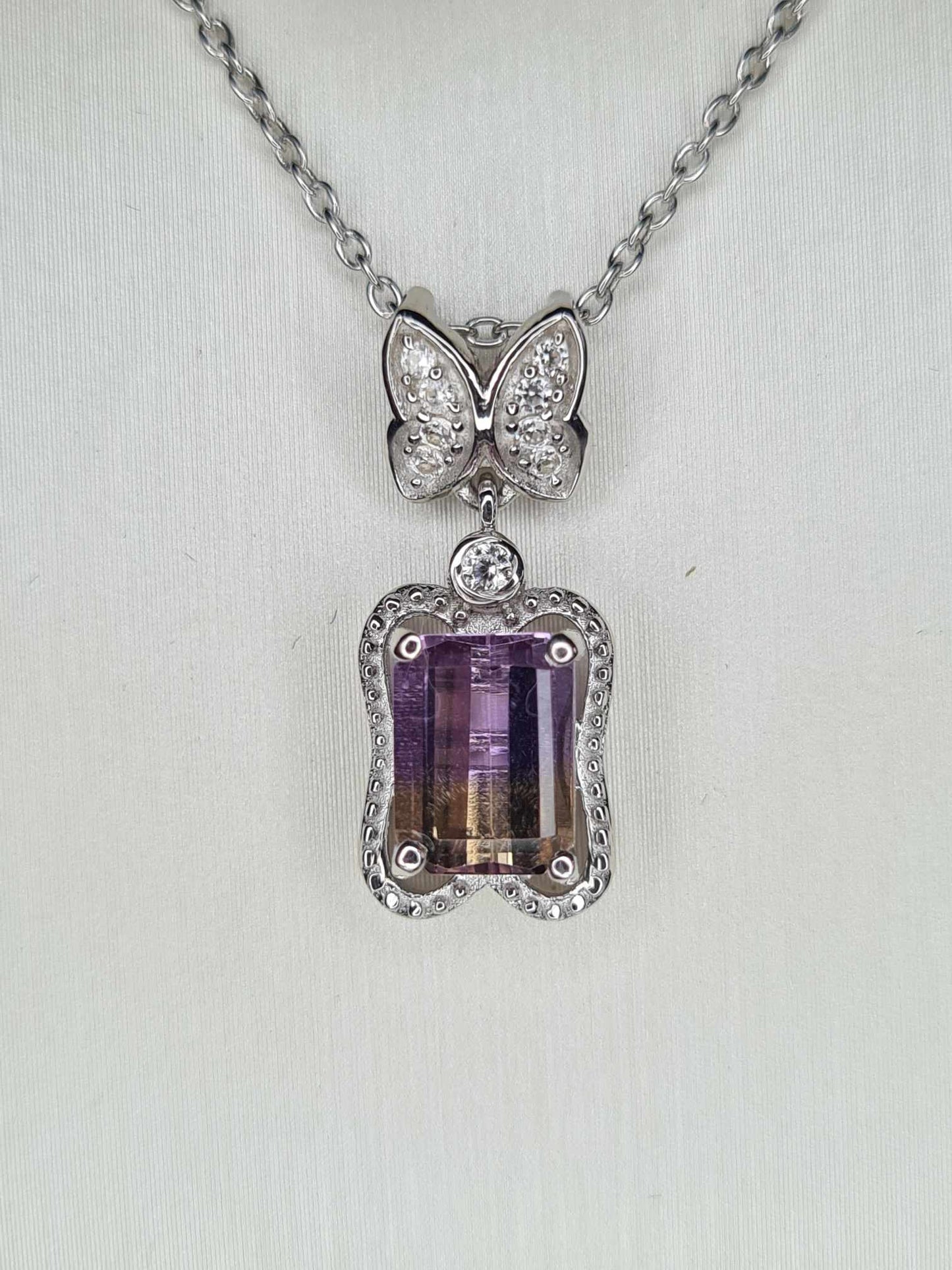 Ametrine & Natural Zircon Butterfly Necklace in Rhodium Overlay 925 Sterling Silver