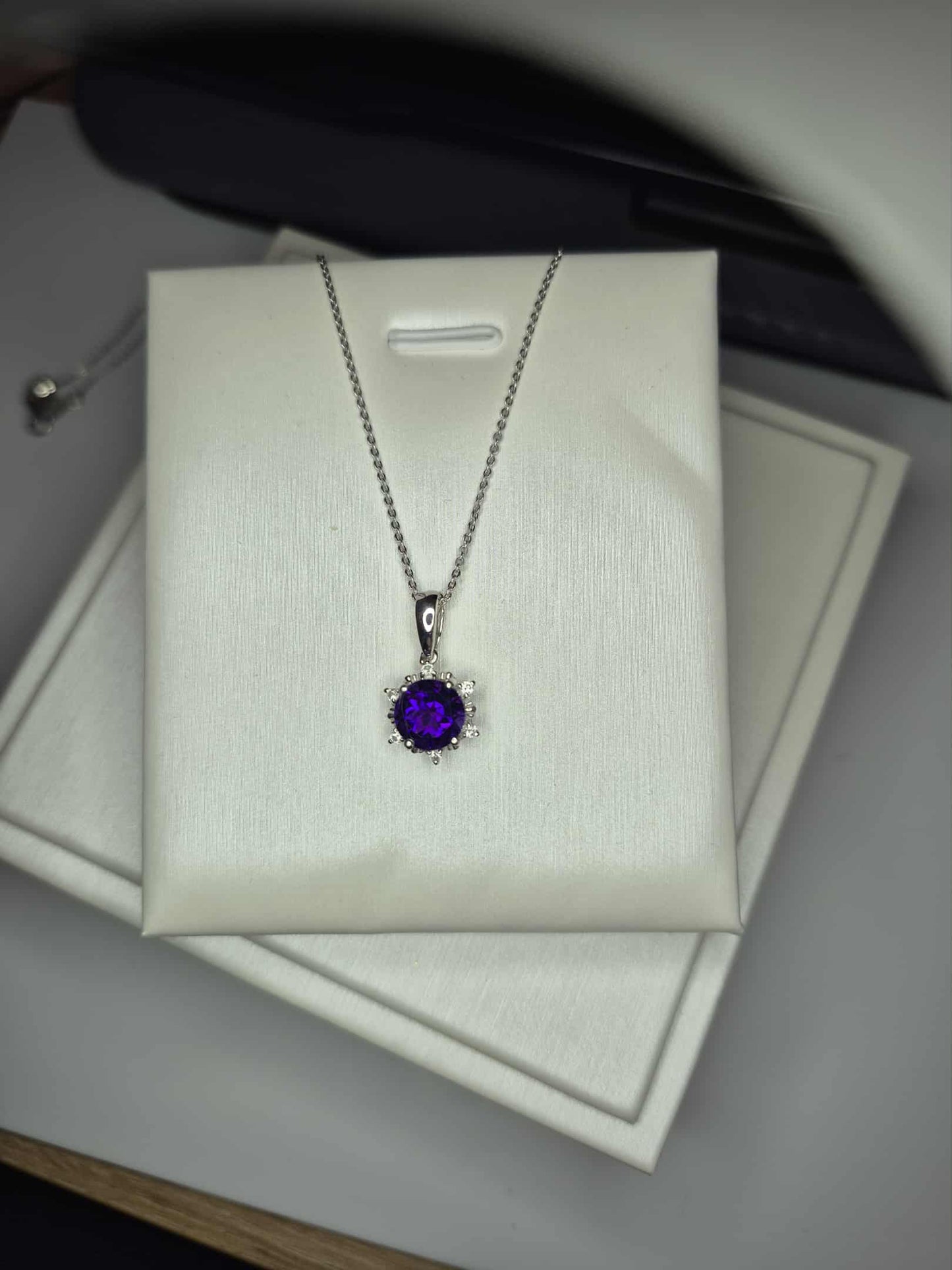 2.08ct Natural Moroccan Amethyst & White Zircon Necklace in Rhodium Overlay 925 Sterling Silver