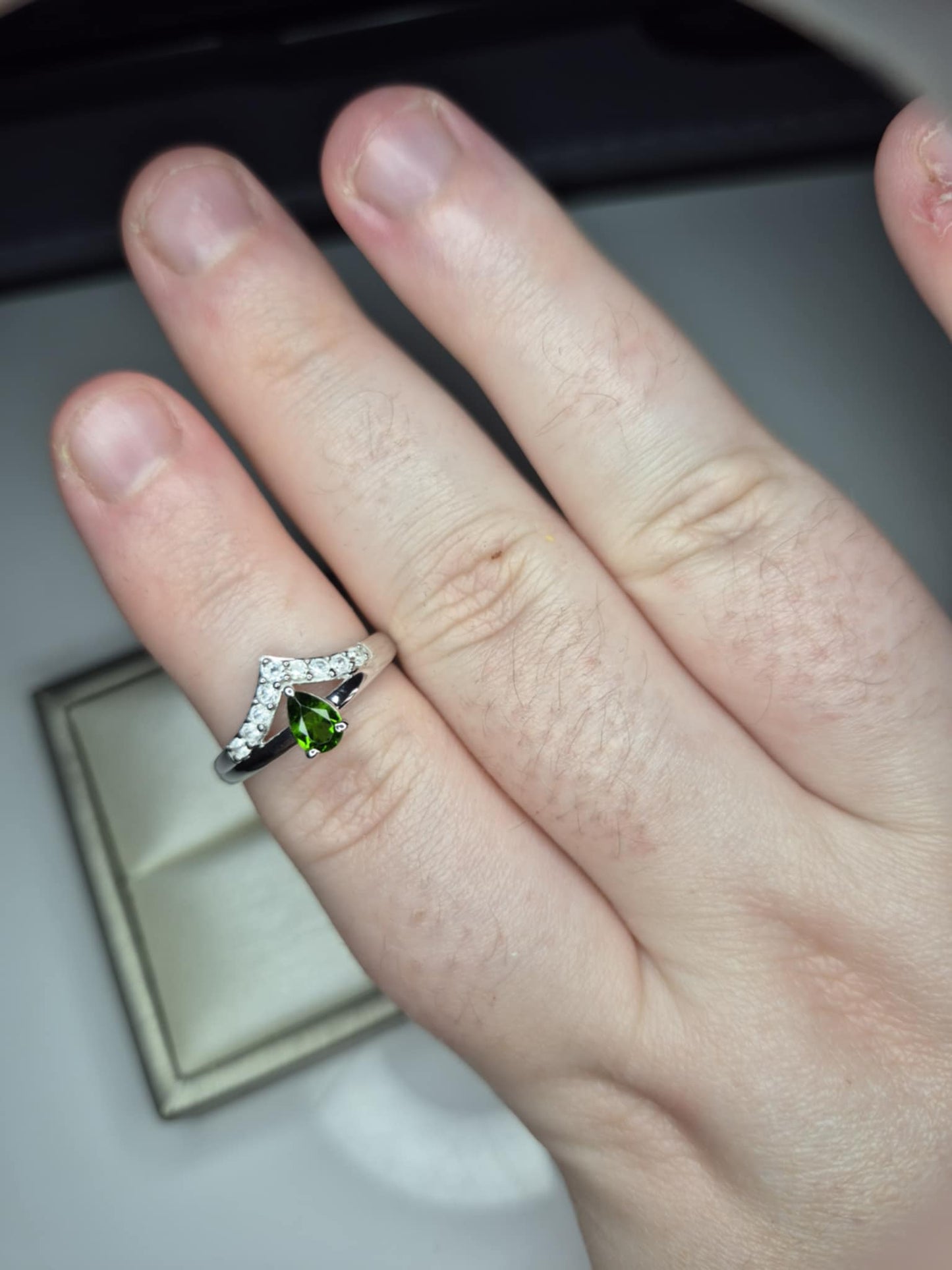 Natural Russian Diopside, Natural White Zircon Crown Ring in Rhodium Overlay 925 Sterling Silver SIZE N