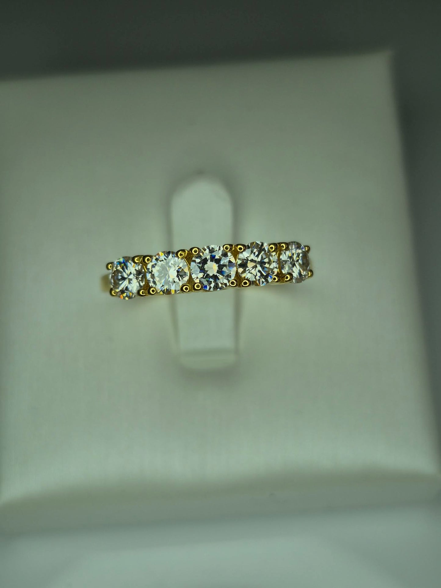 1.16ct 5 Stone Moissanite Band Ring Gold overlay 925 sterling silver SIZE R