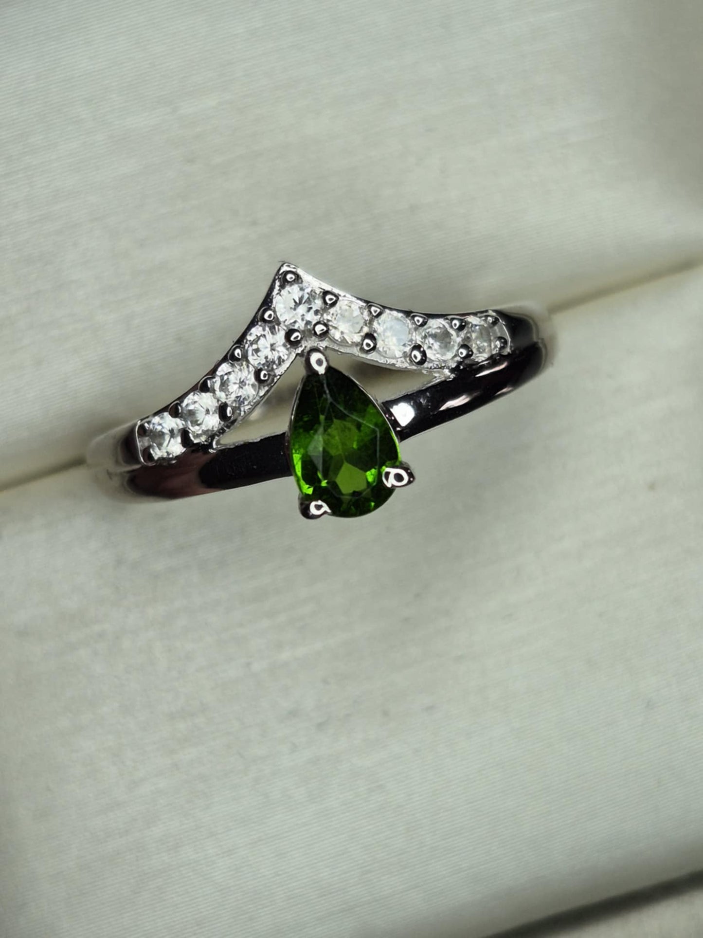 Natural Russian Diopside, Natural White Zircon Crown Ring in Rhodium Overlay 925 Sterling Silver SIZE N