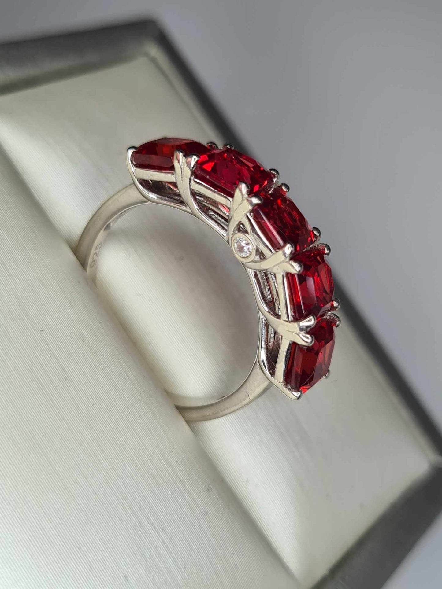 4.54ct Lab Created Padparadscha & Natural Zircon 7 Stone Ring in Platinum Overlay 925 Sterling Silver SIZES L,N