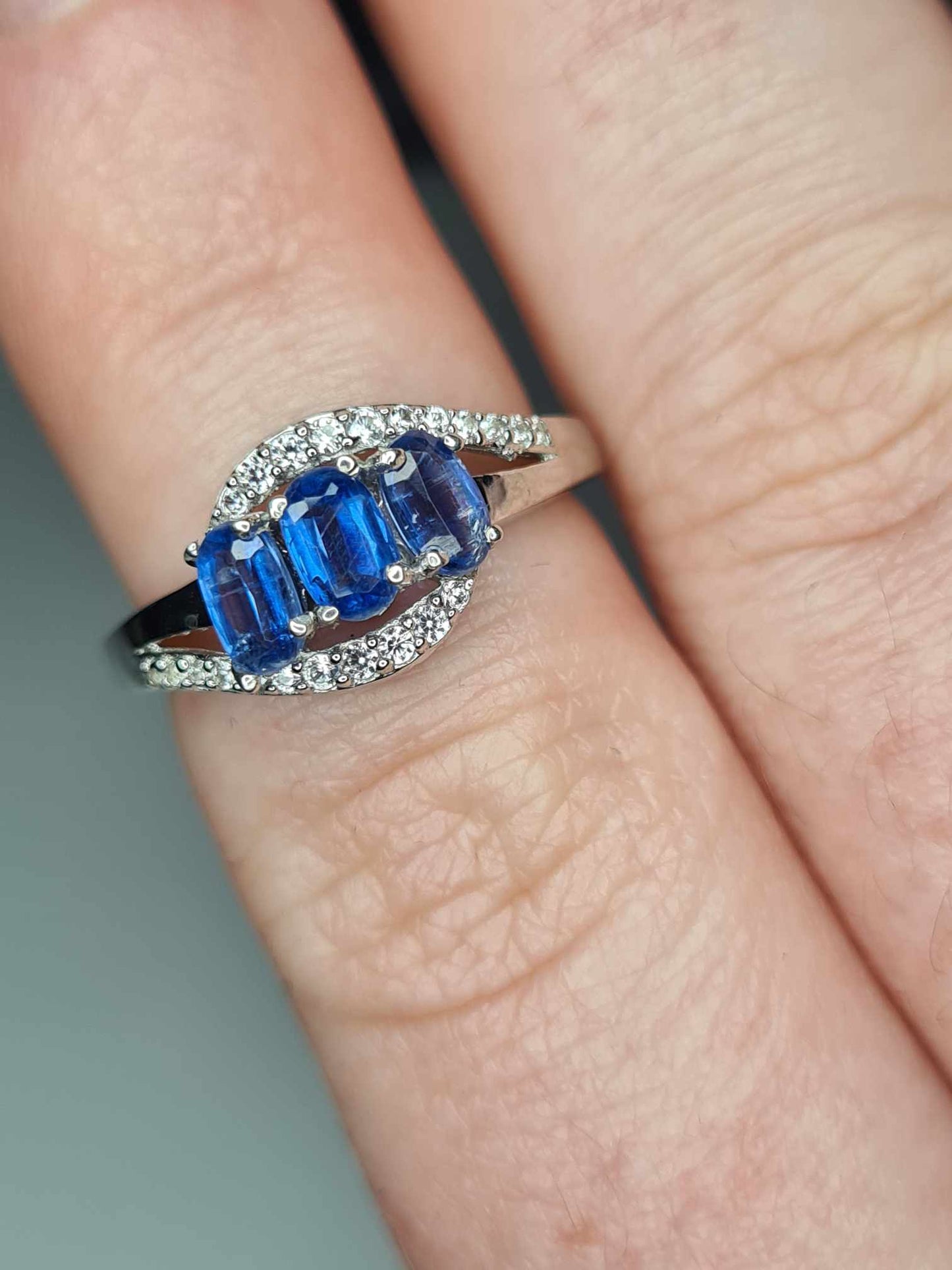 1.20 Ct. Natural Himalayan Kyanite & Natural Zircon Bypass Ring 925 sterling silver SIZE K