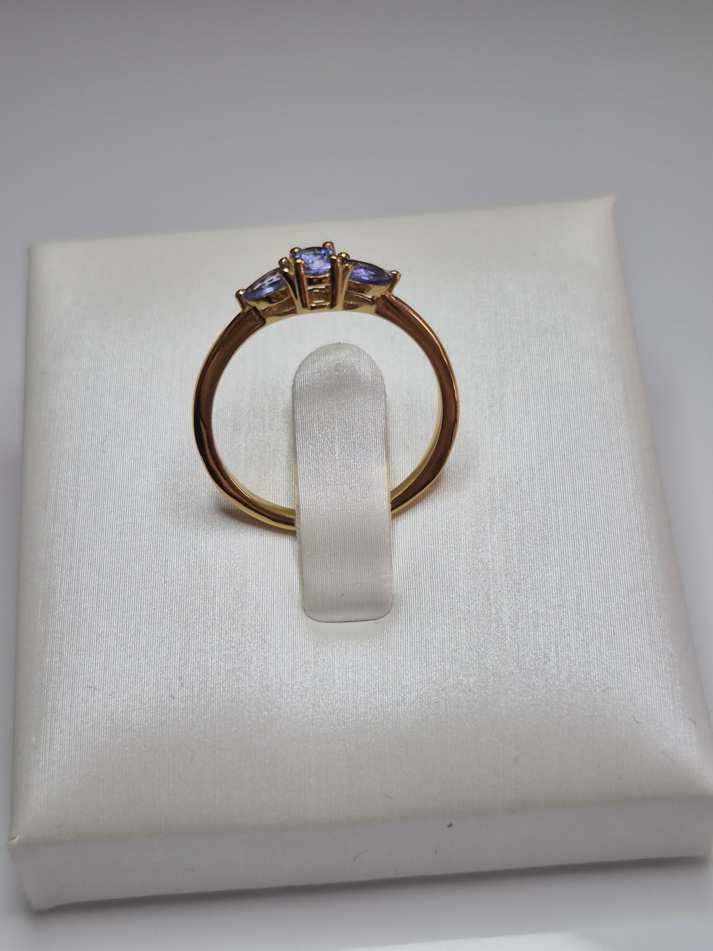 Tanzanite Trilogy Ring in Yellow Gold 925 Sterling Silver SIZE M