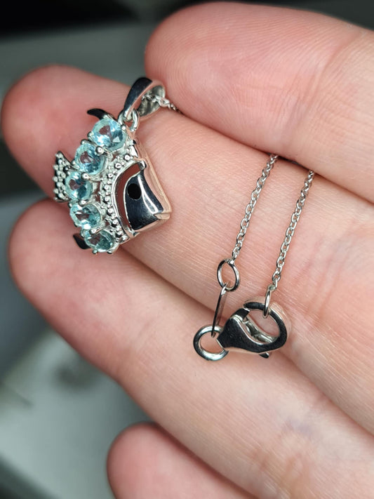 0.950ct. Lagoon Apatite Fish Necklace in Rhodium Overlay 925 Sterling Silver