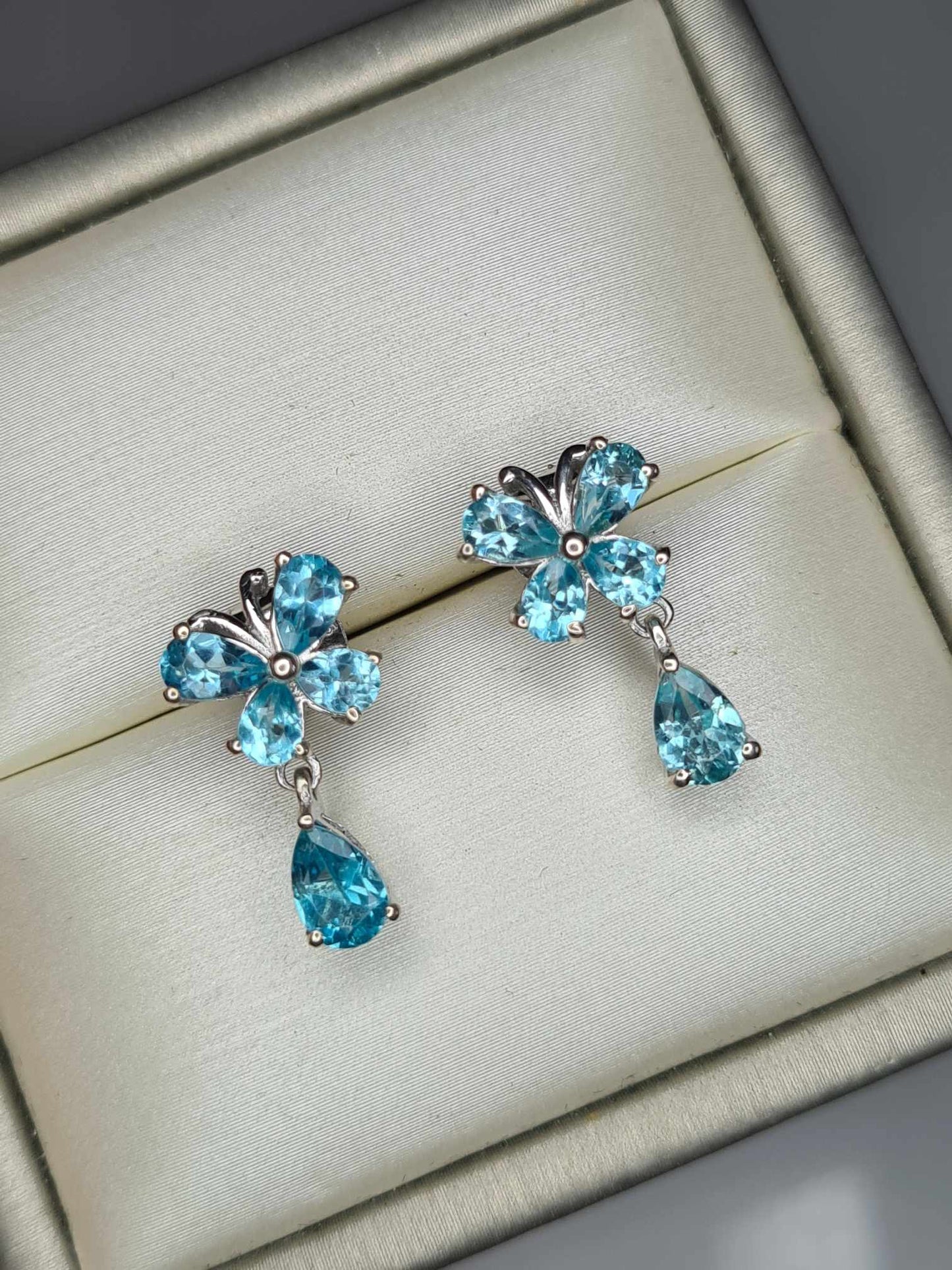 Blue Apatite Dangle Butterfly Earrings in Rhodium Overlay 925 Sterling Silver