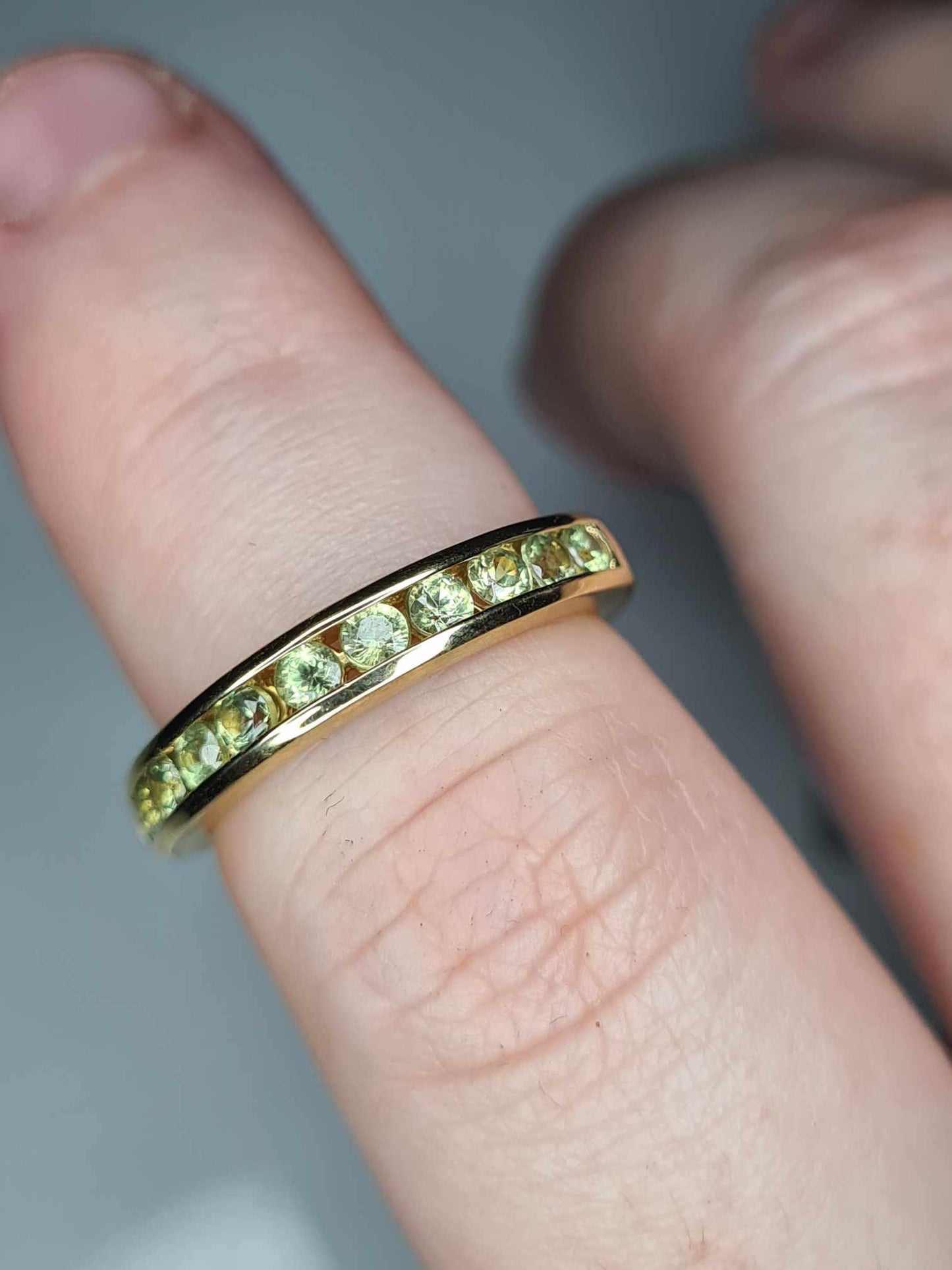 Demantoid Garnet Half Eternity Ring in 14K Gold Overlay 925 Sterling Silver SIZE M