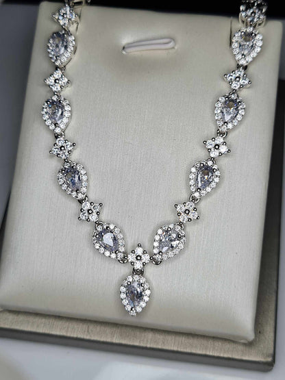 13.25ct Cubic Zirconia Necklace 925 Sterling Silver With Rhodium Overlay