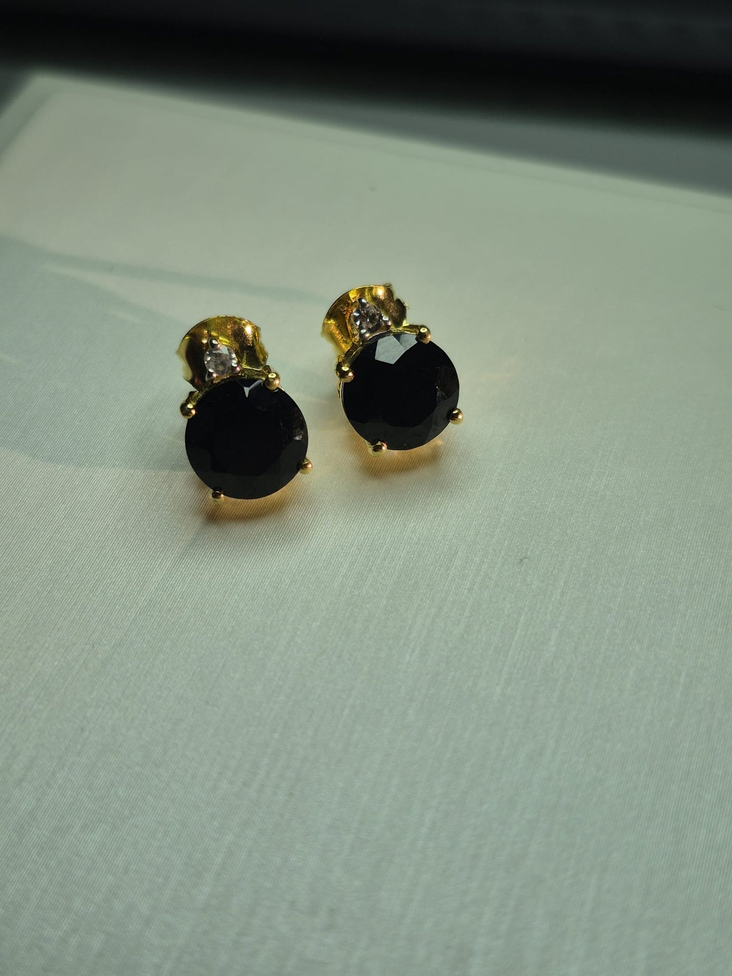 4.65 Ct. Natural Thai Black Spinel & White Zircon Solitaire Stud Earrings 18k Gold 925 Sterling Silver