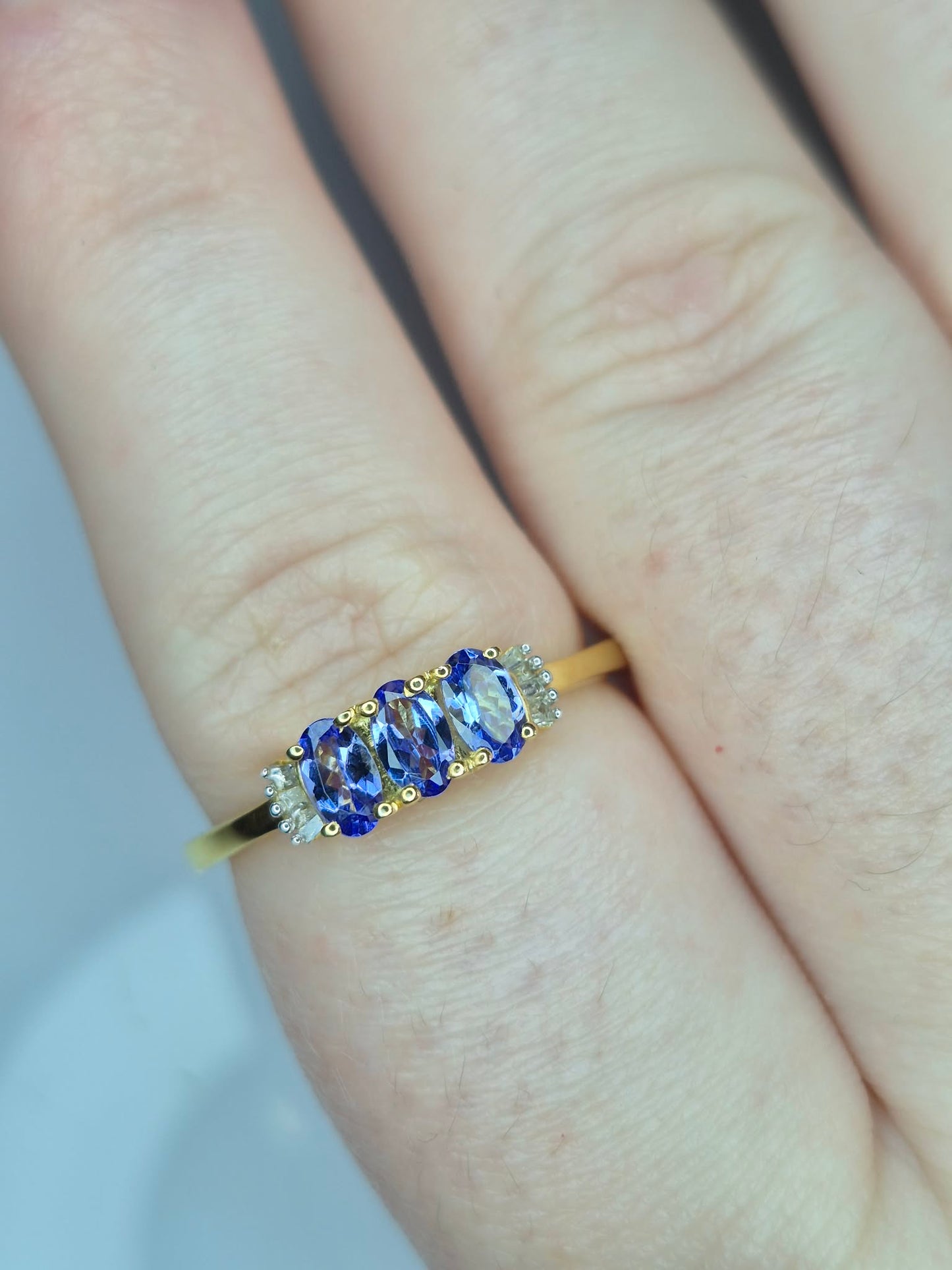 Tanzanite & Natural Diamond Ring in 9K Gold overlay 925 sterling silver N,R,S