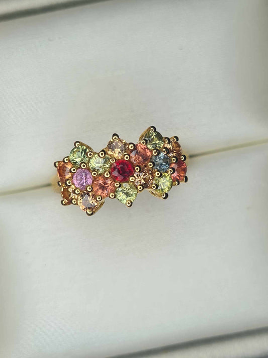 1.513ct Rainbow Sapphire Boat Ring in 18K Gold Overlay 925 Sterling Silver SIZE J