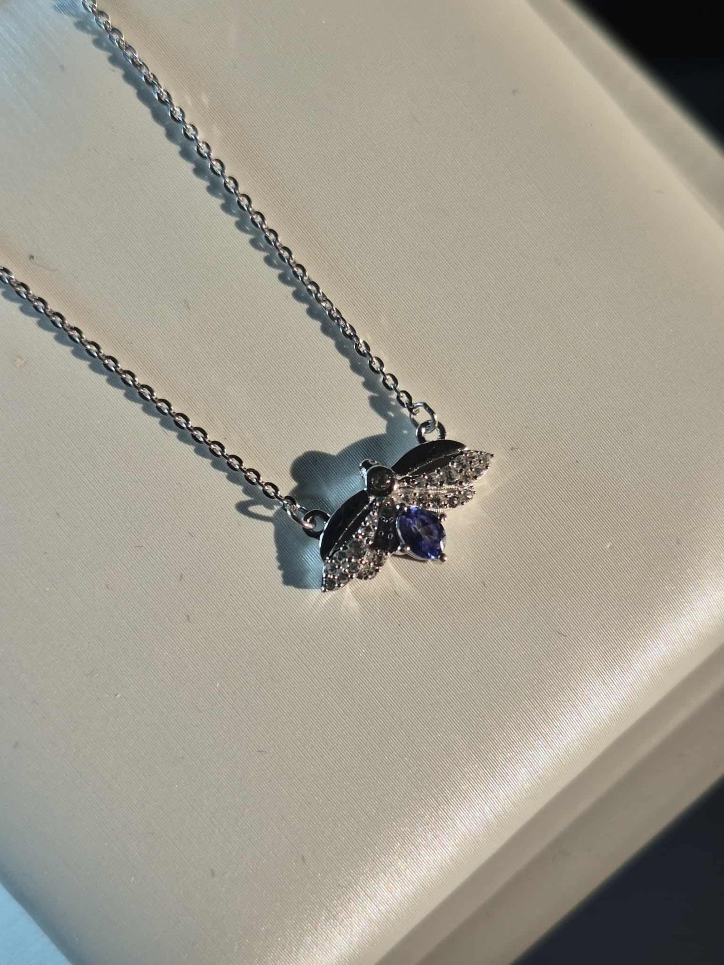Tanzanite & White Zircon Bee Necklace 925 Sterling Silver