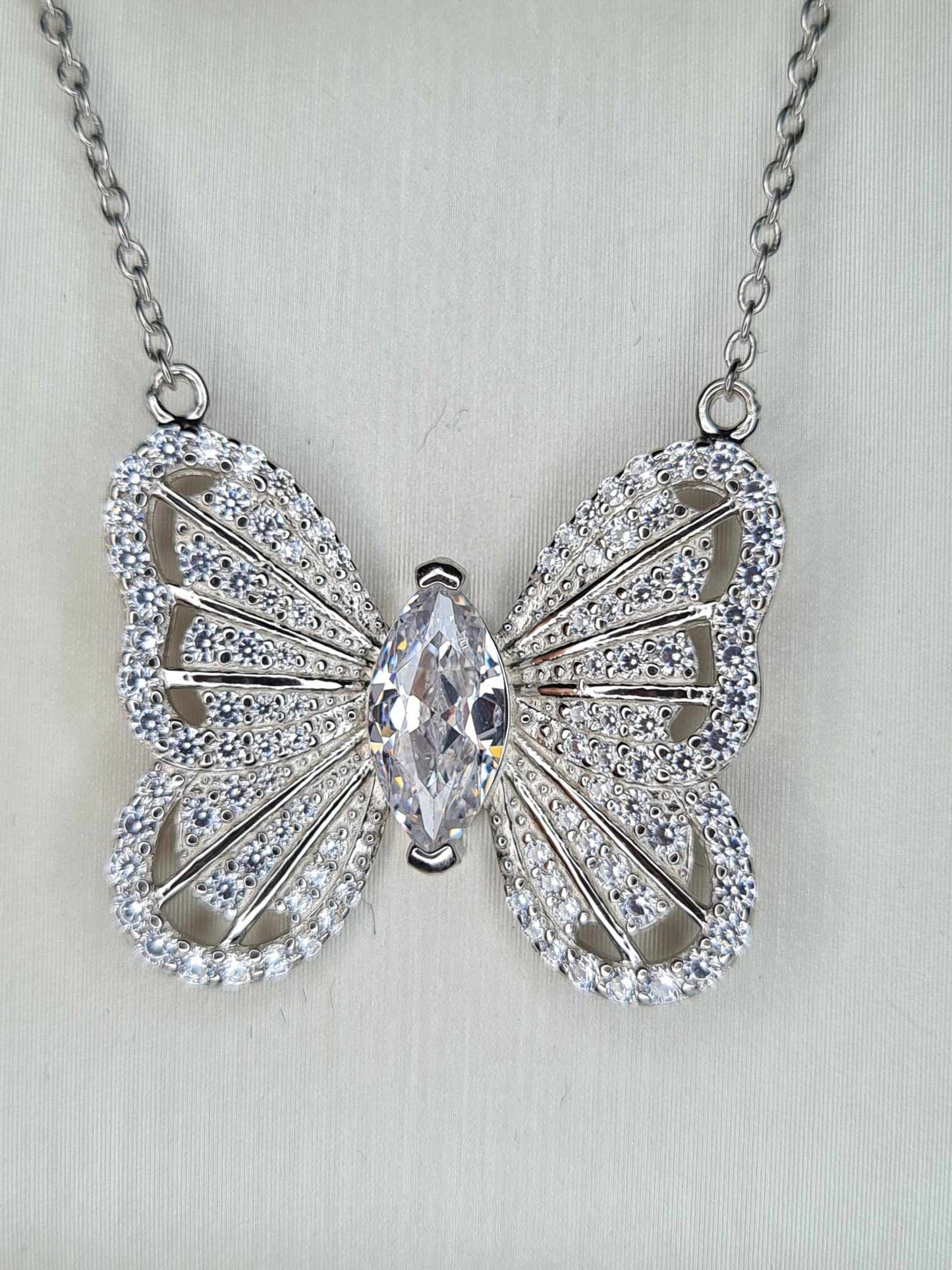 3.180ct. Cubic Zirconia Butterfly Necklace 925 sterling silver with  Rhodium Overlay