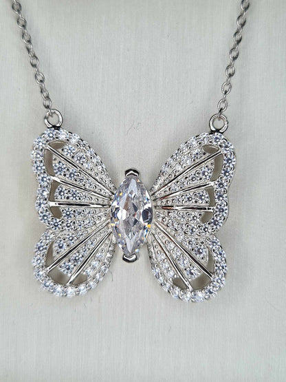 3.180ct. Cubic Zirconia Butterfly Necklace 925 sterling silver with  Rhodium Overlay