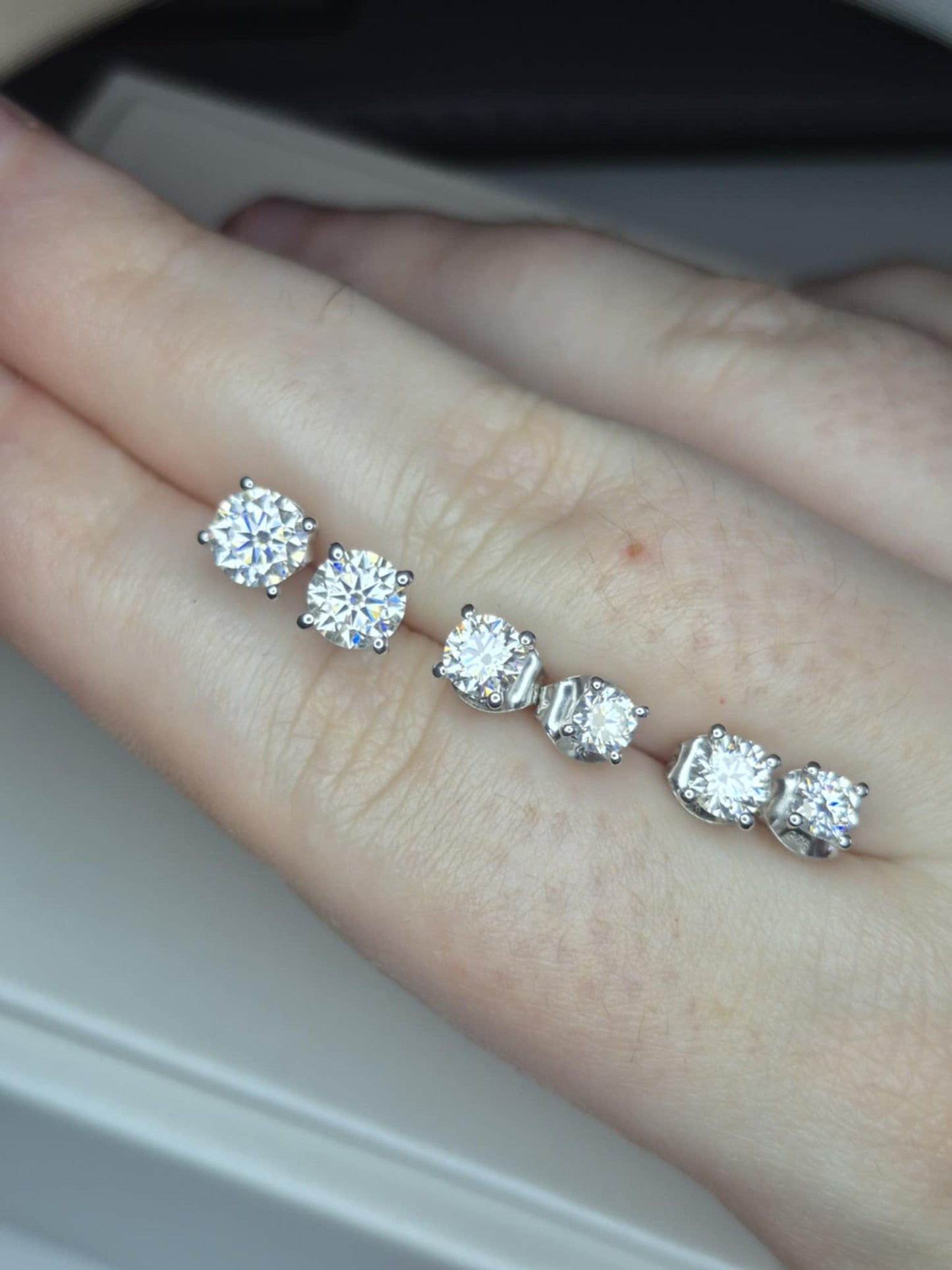 Set of 3 Moissanite Solitaire Stud Earrings 925 Sterling Silver 2.17 Ct.