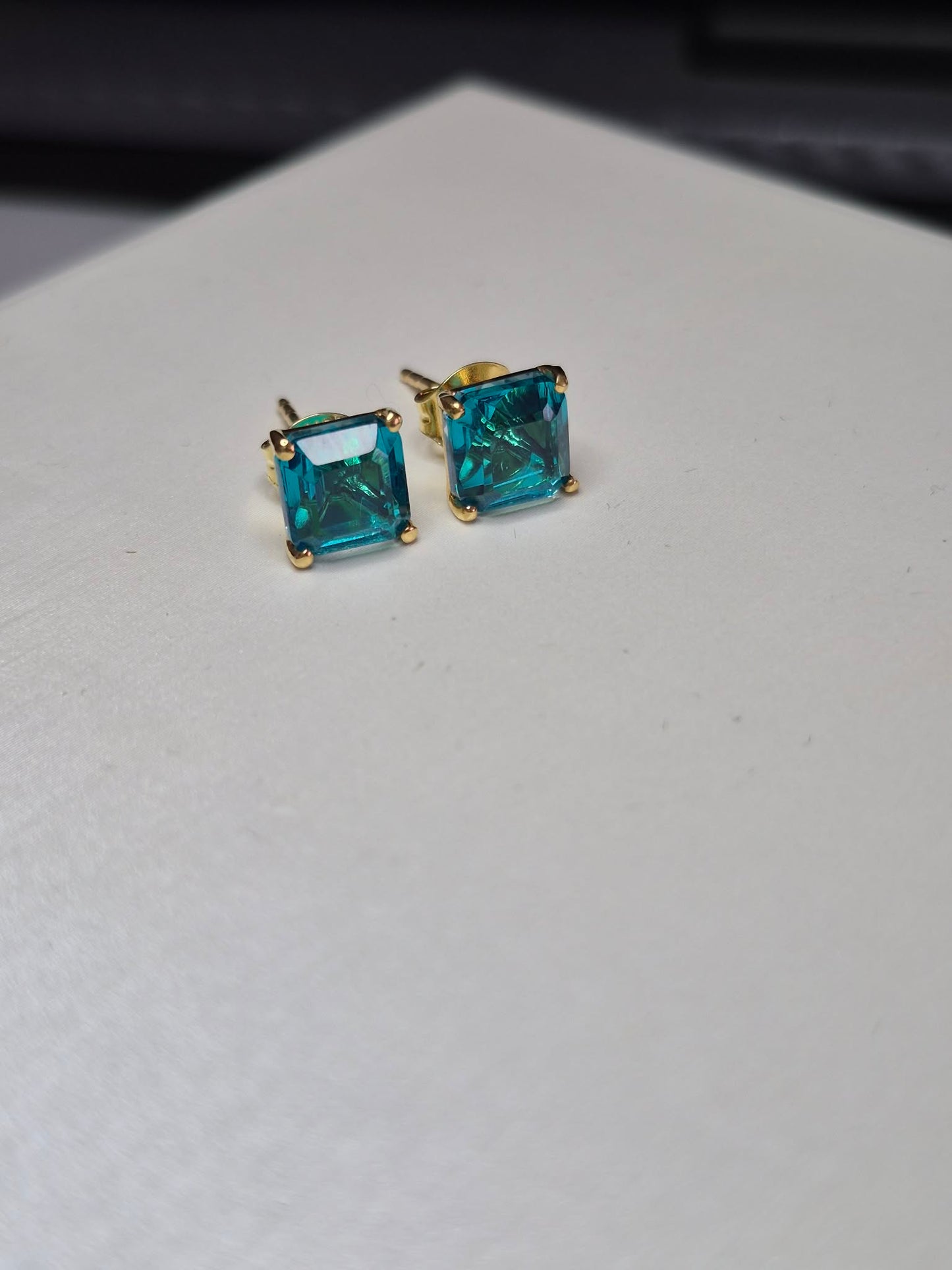 3.90ct Blue Triplet Quartz Solitaire Stud Earrings in Yellow Gold Plated 925 Sterling Silver
