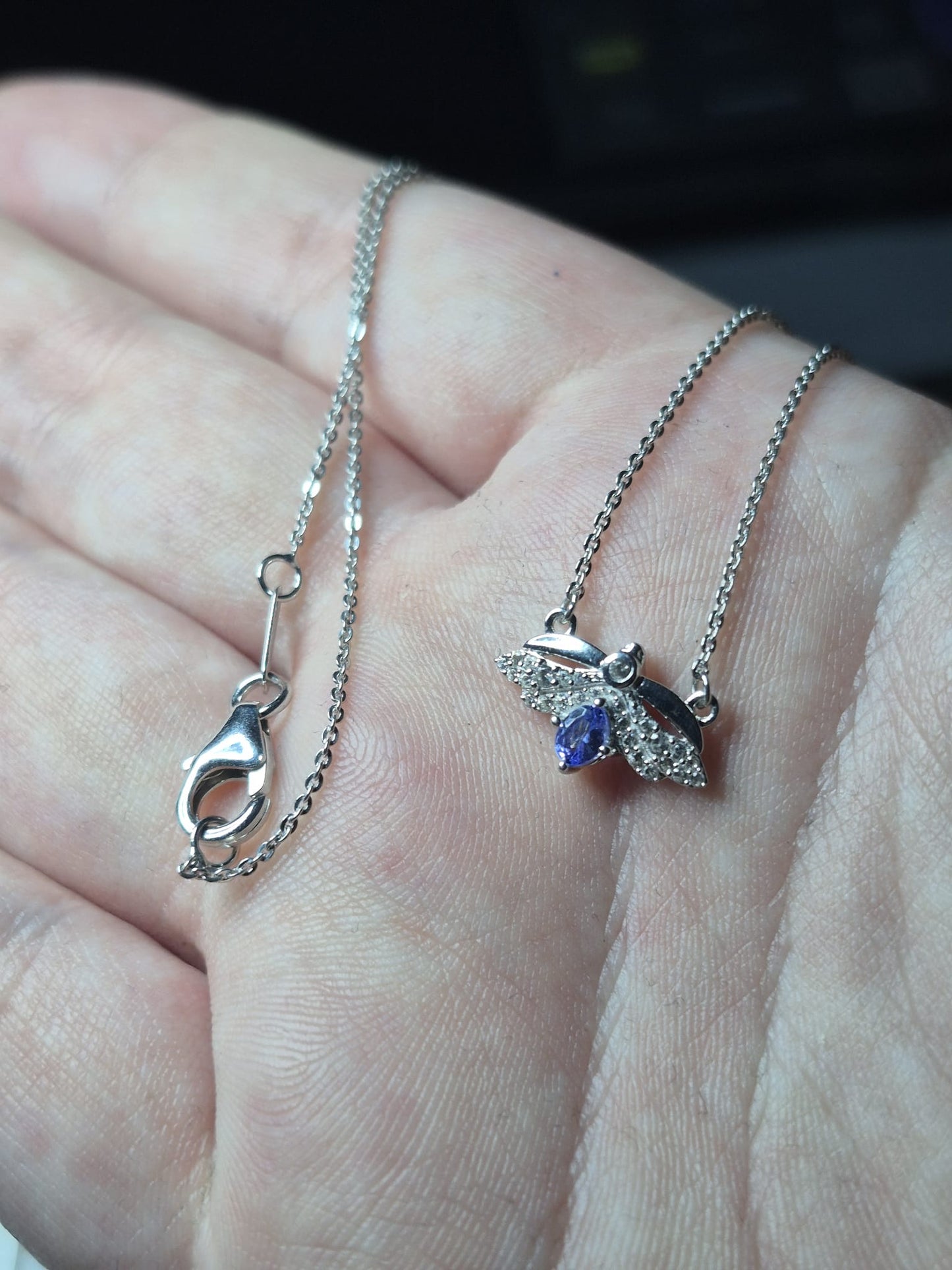 Tanzanite & White Zircon Bee Necklace 925 Sterling Silver