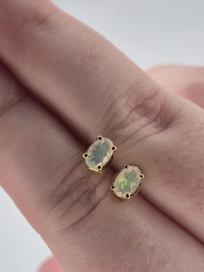 0.572ct Ethiopian Opal Solitaire Stud Earring 18k Gold overlay 925 sterling silver