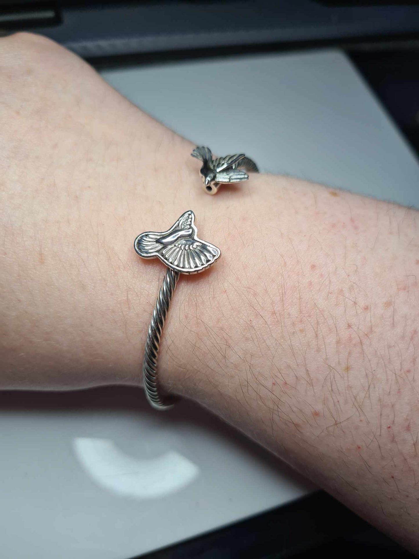 Hand Made Sterling Silver Bird Cuff Bangle Size 7.5inch