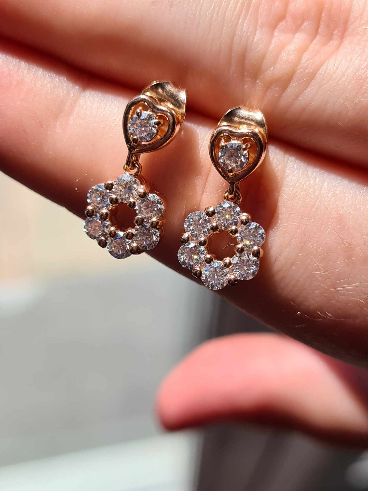 1.44ct Moissanite Dangling Earrings in 18K Rose Gold Overlay 925 Sterling Silver