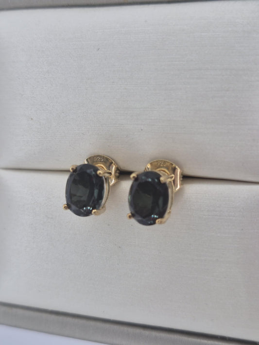 2.92ct Alexandrite Triplet Quartz Stud Earring 18k Gold Overlay 925 Sterling Silver