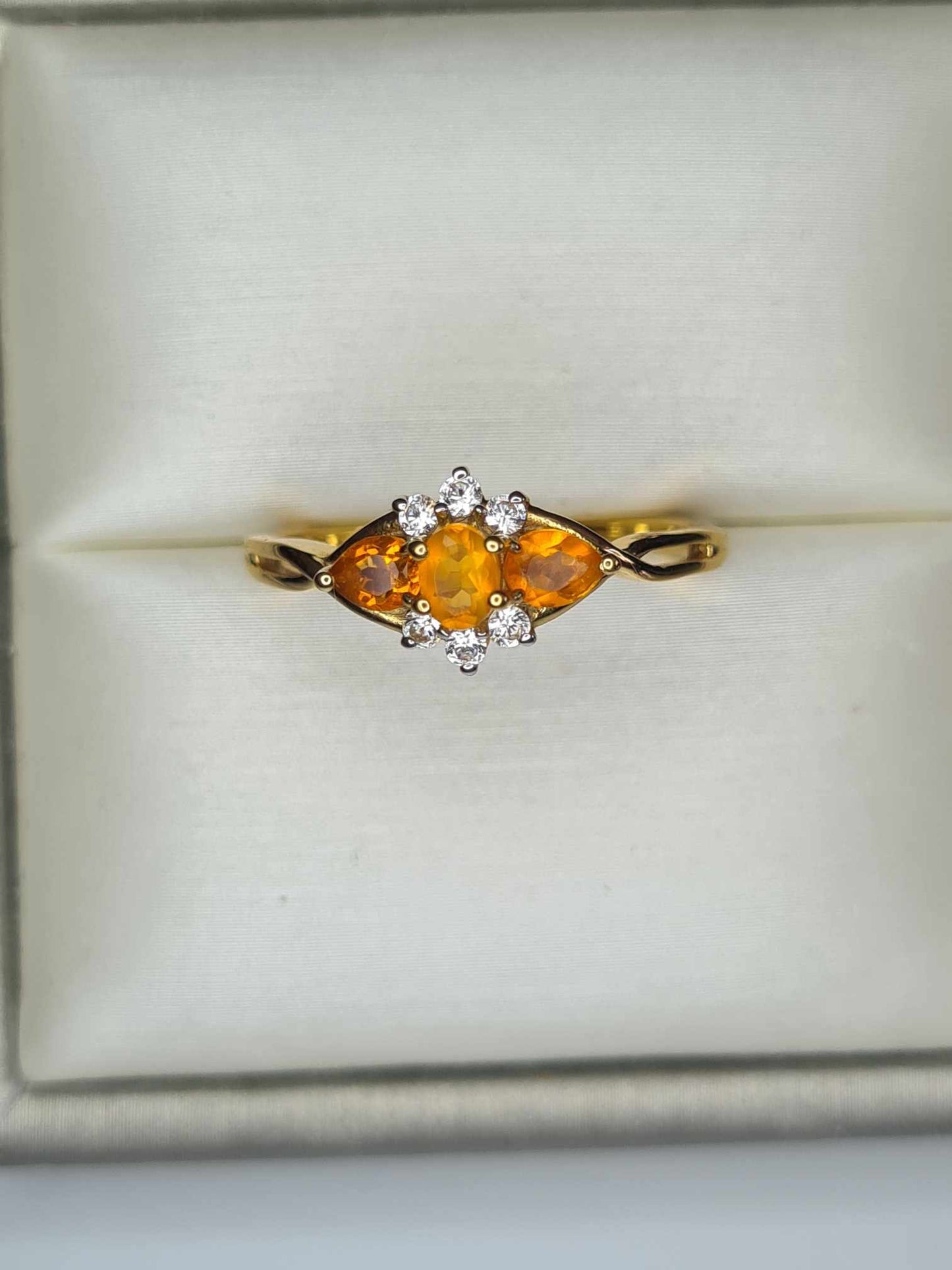 0.536ct Fire Opal &amp; Natural Zircon Ring in 14K Gold Overlay 925 Sterling Silver SIZE Q