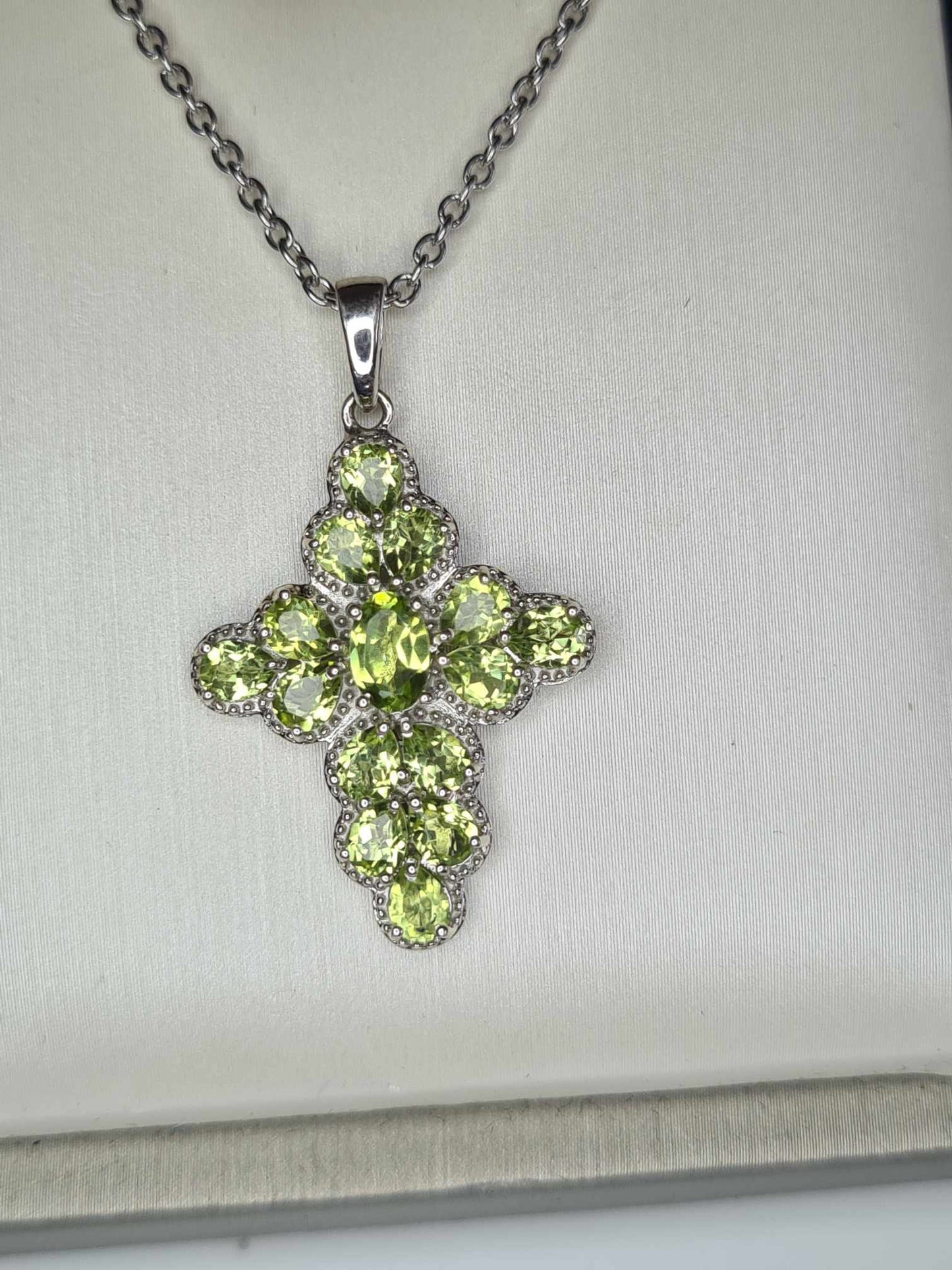 2.44ct Hebei Peridot Cross Pendant 925 Sterling Silver