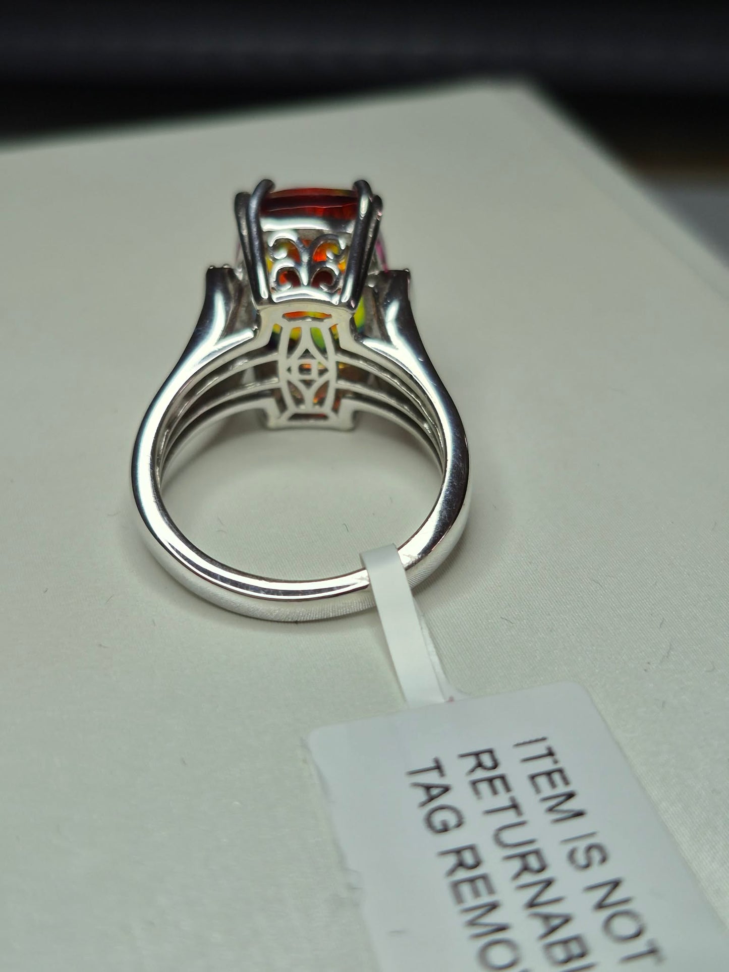 8ct Nebula Quartz Doublet & White Zircon Ring in Rhodium Overlay Sterling Silver SIZE L