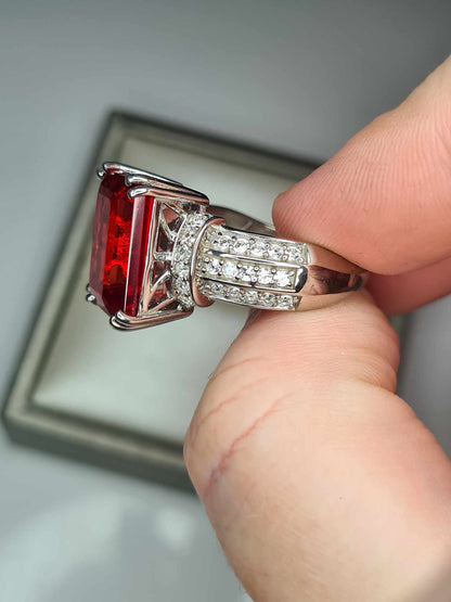 12.70ct Lab Created Padparadscha Sapphire and Natural Zircon Ring 925 Sterling Silver SIZE Q