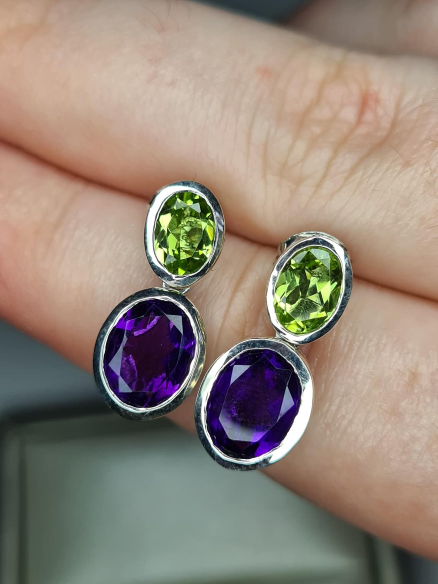 5.60ct African Amethyst &amp; Peridot Drop Earrings 925 Sterling Silver