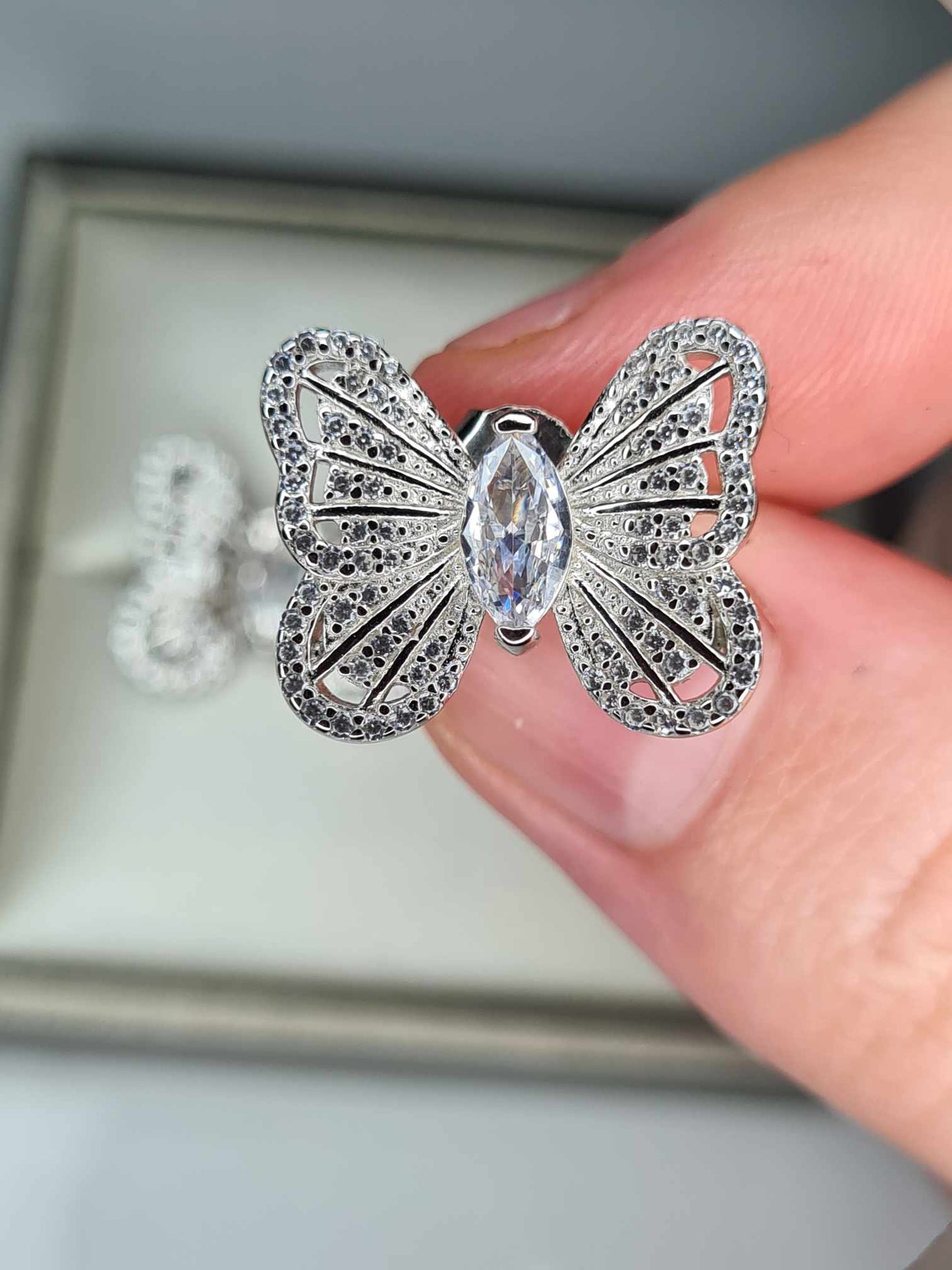 3.110ct Designer Inspired Cubic Zirconia Butterfly Stud Earrings in 925 Sterling Silver Rhodium Overlay