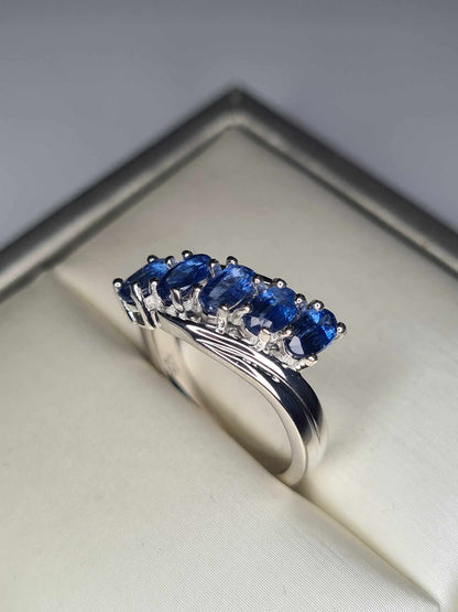 1.685ct Kyanite 5 stone Ring in Platinum Overlay 925 Sterling Silver SIZE L