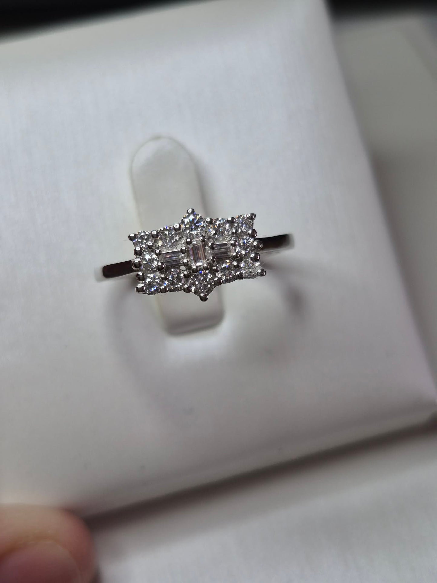 Moissanite Boat Ring in Platinum Overlay 925 Sterling Silver SIZE M