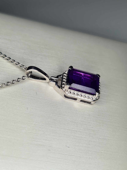 AAA 2.35 Ct Amethyst Solitaire Halo Necklace 925 Sterling Silver