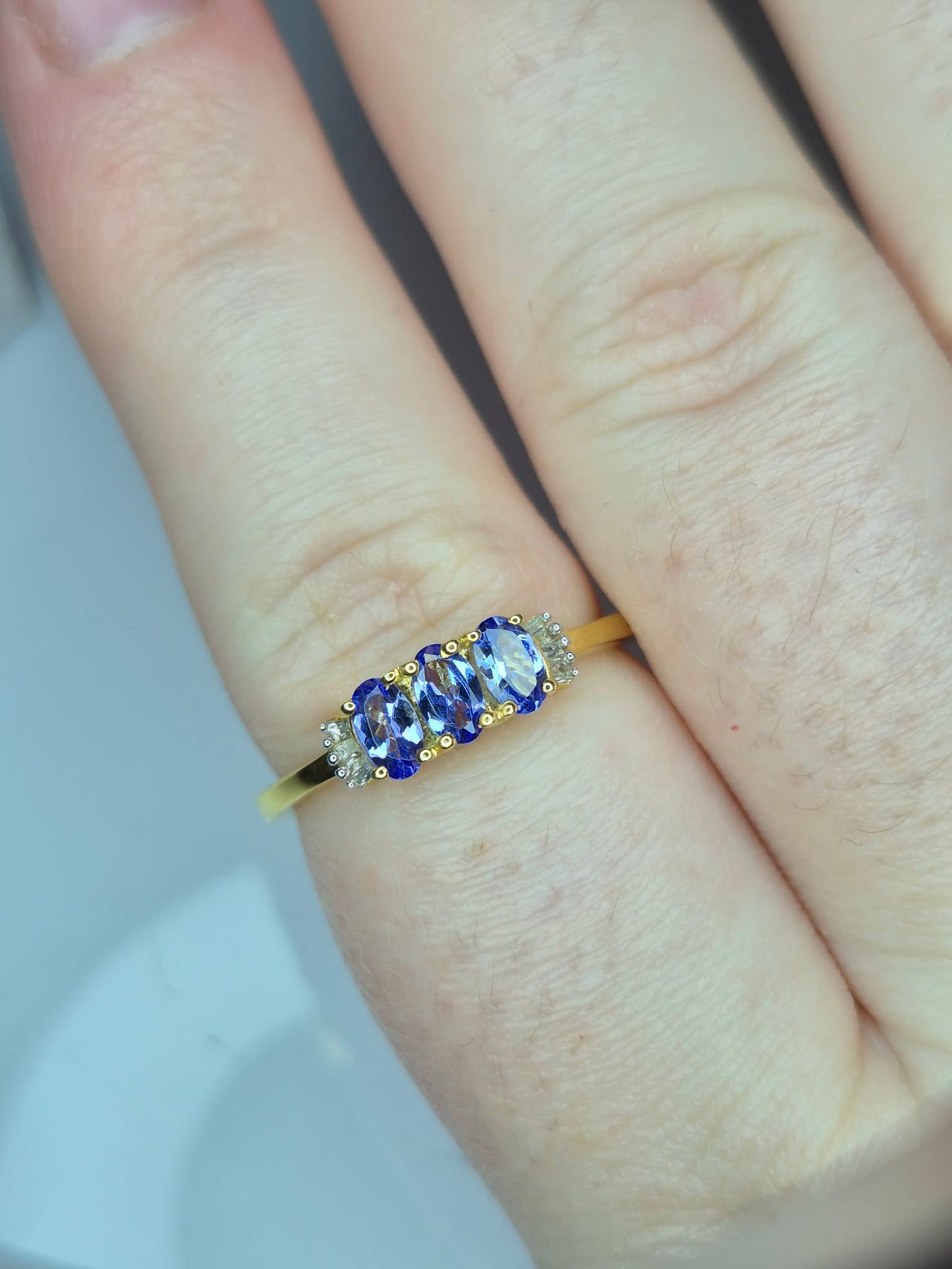Tanzanite & Natural Diamond Ring in 9K Gold overlay 925 sterling silver N,R,S