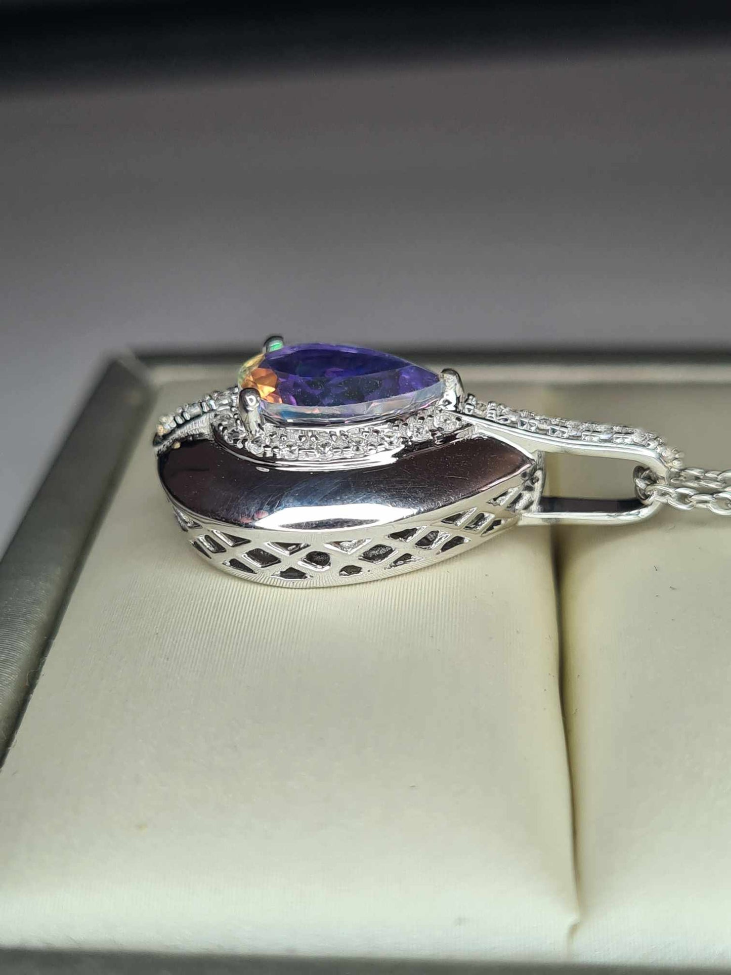 3.62 Ct Mercury Mystic Topaz and Natural Zircon Drop Necklace Rhodium Overlay 925 Sterling Silver