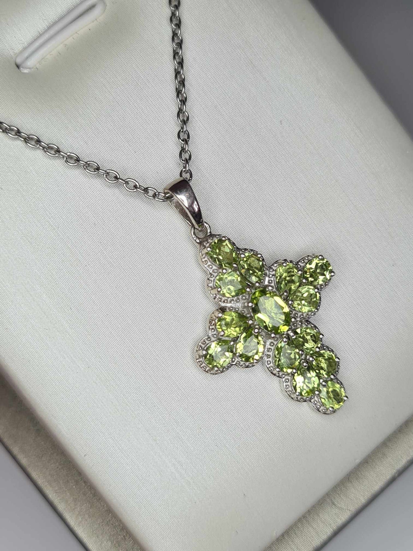 2.44ct Hebei Peridot Cross Pendant 925 Sterling Silver