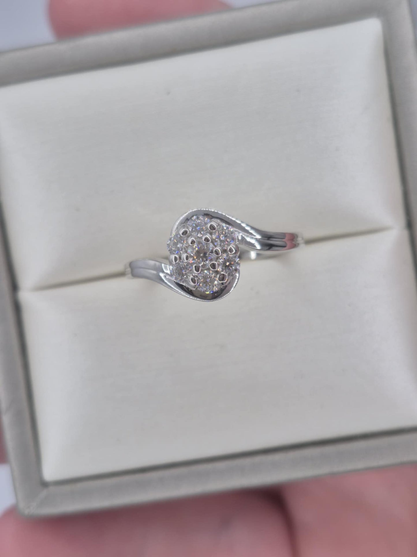 0.490ct. Moissanite Floral Ring Platinum Overlay 925 Sterling Silver